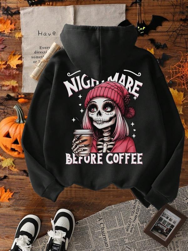 Halloween Fashion Women's Hoodie, Skull Girl Print, Casual Loose-Fit Sweatshirt, Fall & Winter Thicken Fleece Pullover...