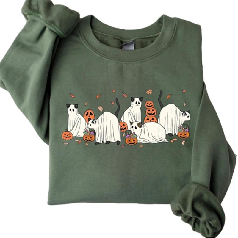 Halloween Ghost Cats Crewneck Sweatshirt, Hoodie, T-shirt | UrbanDripWear.com