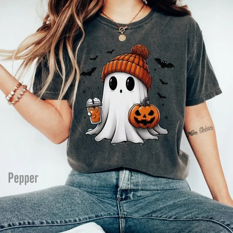 Halloween Ghost Comfort Colors Shirt, Cute Ghost Shirt, Womens Halloween Shirt, Cute Fall Shirt, Spooky Season Shirt,...
