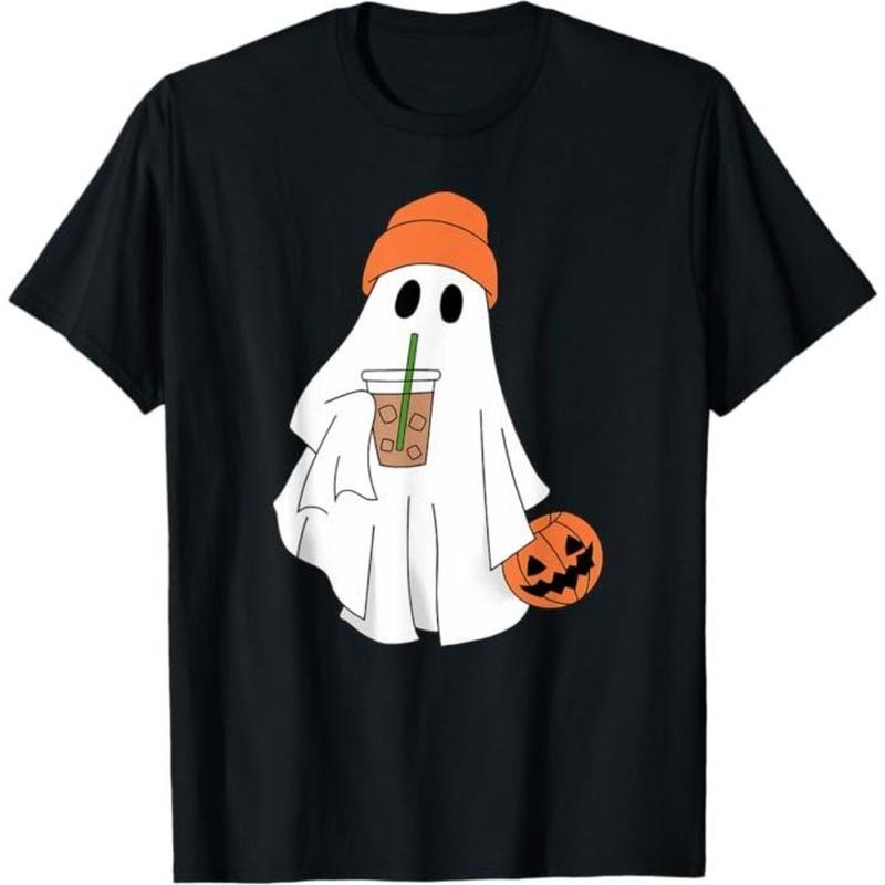 Halloween Ghost Drinking Coffee, Ghost Ice Coffee Men Women T-Shirt Hoodie, Sweatshirt | UrbanDripWear.com