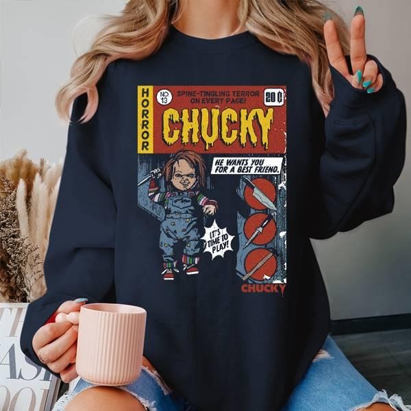 Halloween Gift Chucky T-Shirt, Child Plays Tee, Comic Cover Horror Shirt Hoodie, Sweatshirt | UrbanDripWear.com