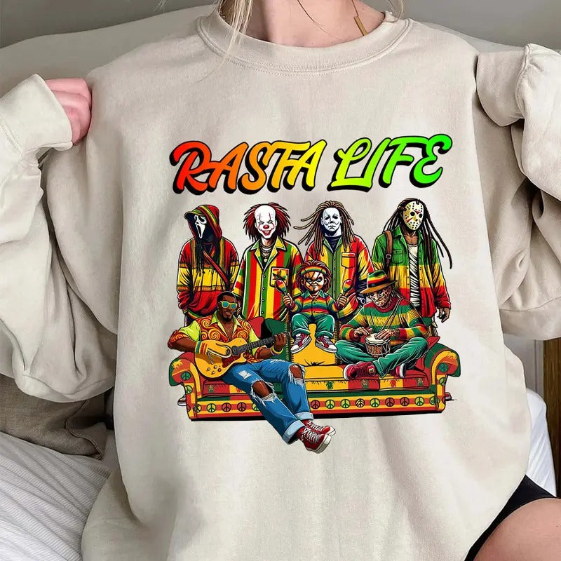 Halloween Horror Characters RASTALIFE Shirt, Halloween Graphic Shirt Hoodie, Sweatshirt | UrbanDripWear.com