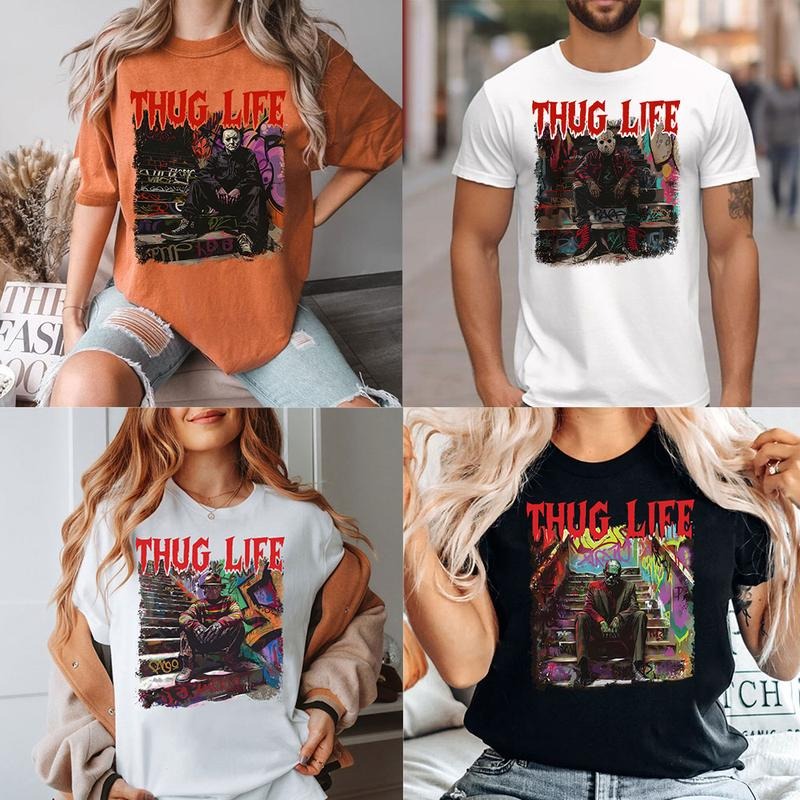 Halloween Horror Characters ThugLife, Horror Characters TShirt, Every Characters Tee Shirt style 02 Hoodie, Sweatshirt
