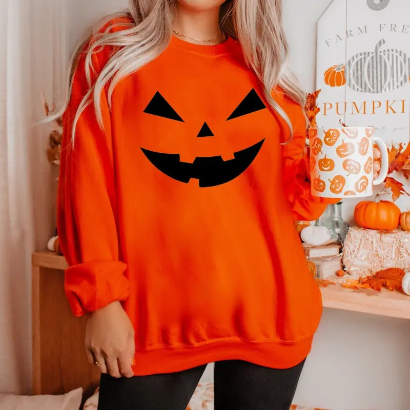 Halloween Jack-O-Lantern Shirt, Halloween Shirt, Funny Pumpkin Face Halloween Sweatshirt, Cute Halloween Party Shirt,...