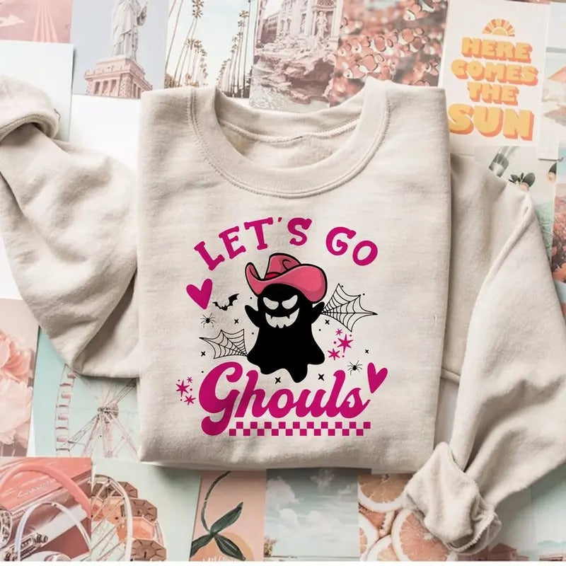 Halloween Ladies Ghost Crewneck, Funny Halloween, Trick or Treat, Spooky Sweatshirt, Boo Shirt, Let's Go Ghouls...