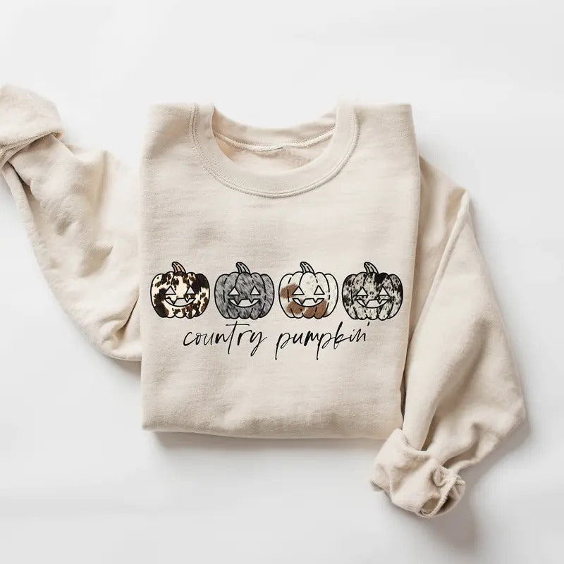 Halloween Leopard Pumpkin Sweatshirt, Country Pumpkin Halloween Shirt, Halloween Sweatshirt, Country Pumpkin Western Fall Sweatshirt, Fall Halloween Gift Shirt