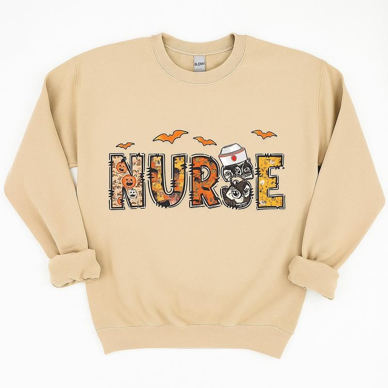 Halloween Nurse Sweatshirt T-Shirt, Cute Spooky Nursing Tee, Fall Nurse Halloween Shirt, Funny Medical Nurse Pullover,...