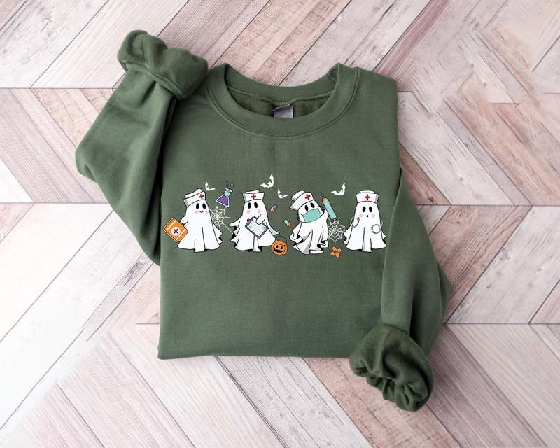 Halloween Nurse Sweatshirt, Funny Ghost Nurse Shirt, Halloween Nursing Sweatshirt, Ghost Shirt, Cute Nurse Sweatshirt,...