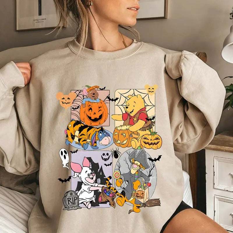 Halloween Pooh T-shirt, Winnie And Pooh Ghost Sweatshirt, Smile Pumpkin T-shirt, Retro 90s Film Shirt, Vintage Cute...