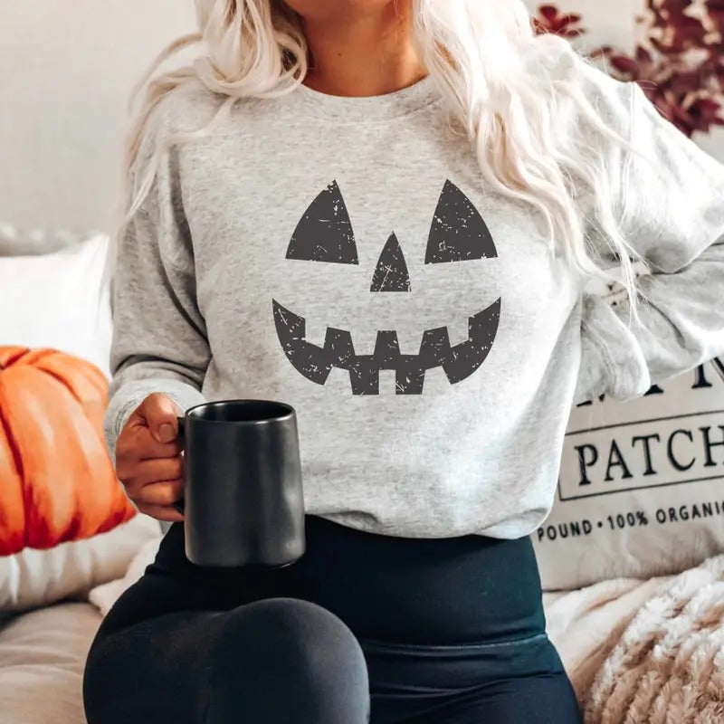 Halloween Pumpkin Sweatshirts, Pumpkin Face Sweatshirt, Jack O' Lantern Sweatshirt T-Shirts, Hoodie | UrbanDripWear.com