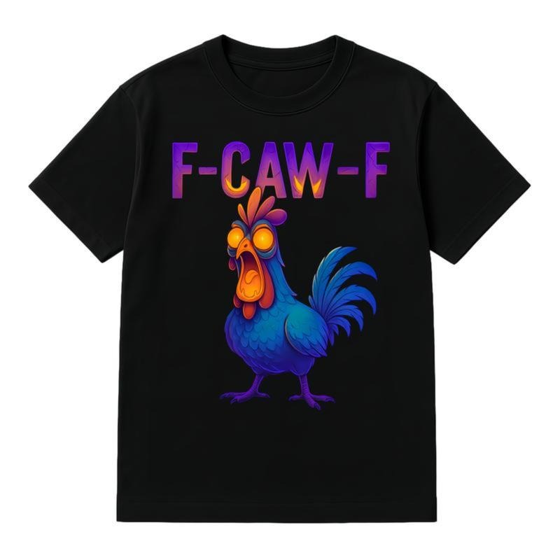 Halloween Rooster Meme Tee F-CAW-F Funny Rooster Print Tshirt Neon Gradient Letters Holiday Party Wear Soft Cotton Unisex...