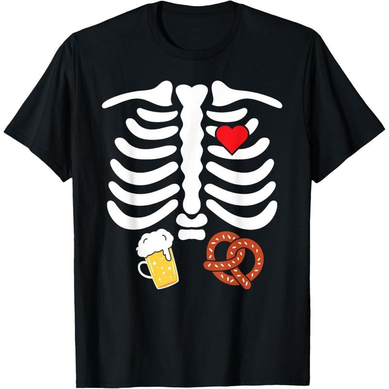 Halloween Skeleton Food Belly Beer Pretzel T Shirt T-Shirt made in usa Hoodie, Sweatshirt | UrbanDripWear.com