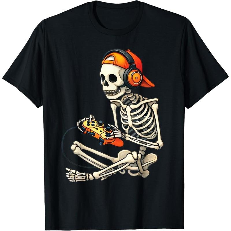 Halloween Skeleton Gamer Video Gaming Boys Men Kids Tees T-Shirt made in usa Hoodie, Sweatshirt | UrbanDripWear.com