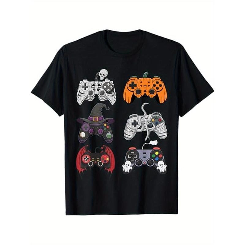 Halloween Skeleton Gaming Controllers Mummy Boys T-Shirt, 100% Cotton, Gift for Men Women Dad Mom Friends, S-XXXL, Black...