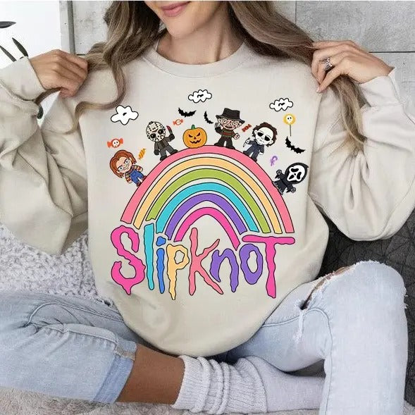 Halloween Slipknot Vintage Sweatshirt Scary Characters Spooky Season Sweater T-Shirts, Hoodie | UrbanDripWear.com