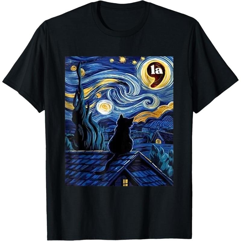 Halloween Starry Night Black Cat Comma La Kamala Harris T-Shirt made in usa Hoodie, Sweatshirt | UrbanDripWear.com