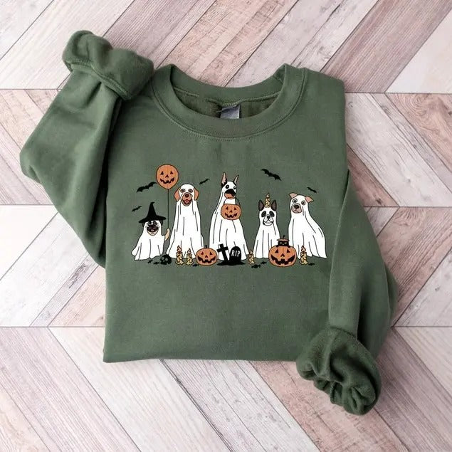 Halloween Sweatshirt, 2024 Happy Halloween, Retro Spooky Season, Ghost Sweatshirt,Halloween Dog Sweatshirt T-Shirts, Hoodie