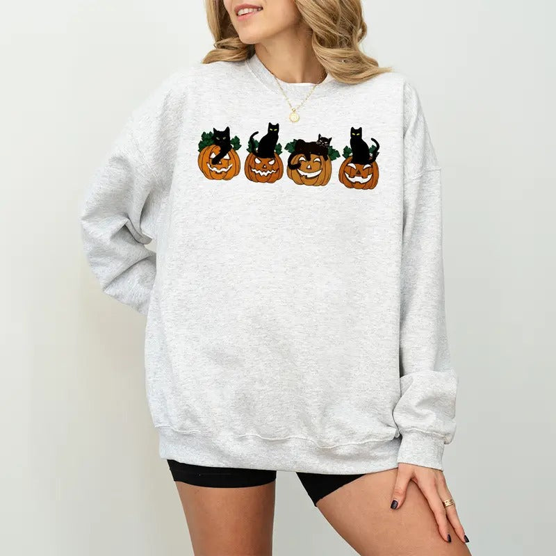Halloween Sweatshirt, Cat Sweatshirt, Ghost Shirt, Halloween Sweater, Halloween Cat Shirt, Cat Lover Shirt, Black Cat...
