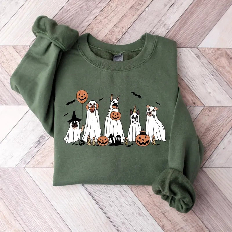 Halloween Sweatshirt, Ghost Dog Halloween Sweatshirt, Halloween Sweater, Retro Spooky Season, Ghost Sweatshirt, Halloween...