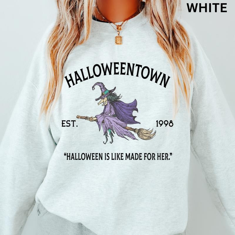 Halloween Sweatshirt, Halloween Is like made for her Sweatshirt, Oversized Halloween Graphic Crewneck, Cotton Pullover...