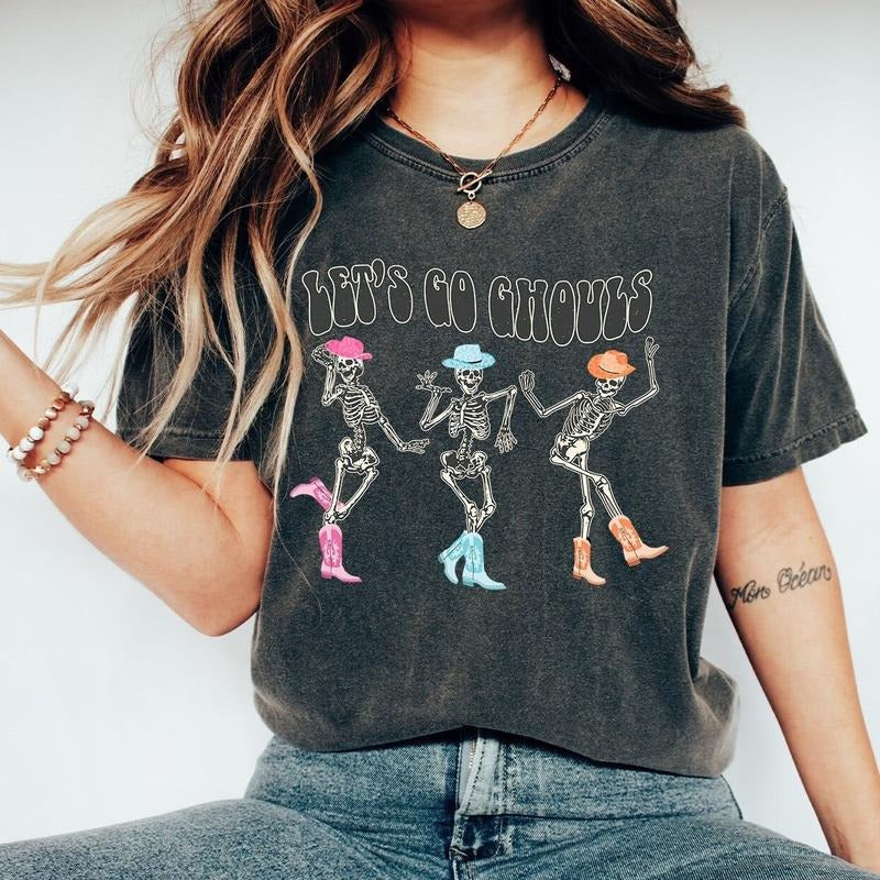 Halloween Sweatshirt, Let's Go Ghouls Sweatshirt, Let's Go Ghouls Shirt, Halloween Shirt, Dancing Skeleton Ghost Shirt,...