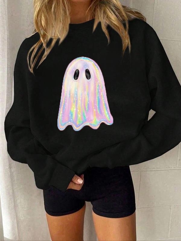 Halloween Sweatshirt, Shimmering Ghost Design, Casual Loose-Fit Style, Thicker Fabric for Fall & Winter Seasons T-Shirts,...