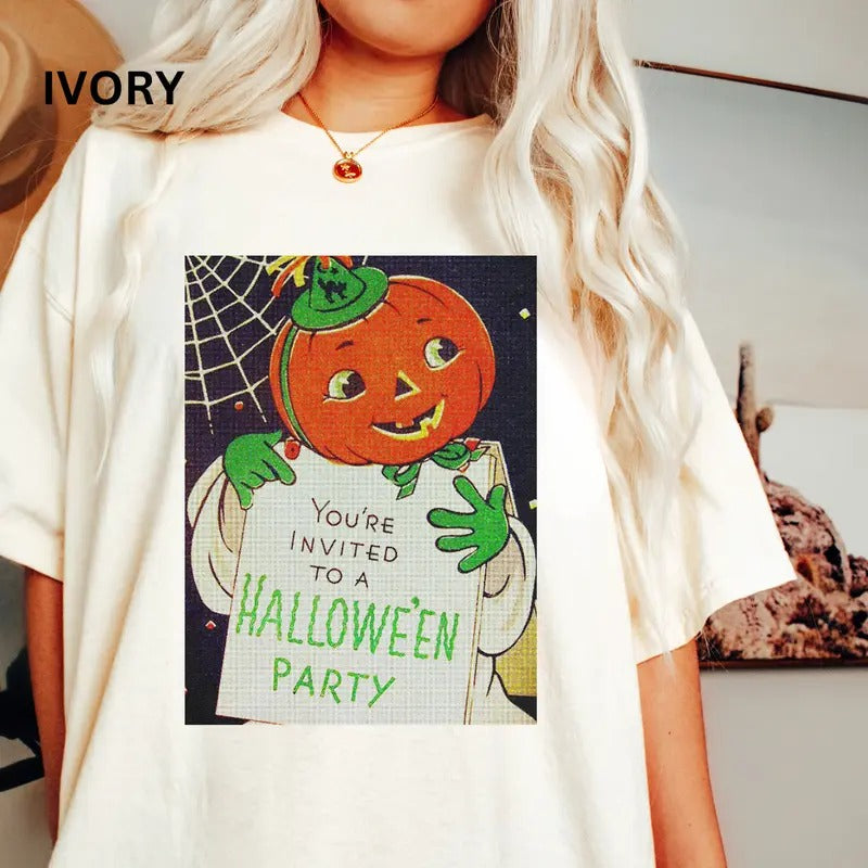 Halloween T-shirt, Comfort Colors Shirt, You're Invited to a Halloween Party Graphic Shirt, Vintage Shirt Cotton Fabric...