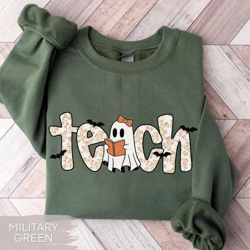 Halloween Teacher Sweatshirt, Toile Teacher Fall Shirt, Chinoiserie Halloween, Coquette Ghost Sweatshirt, Teach Shirt,...