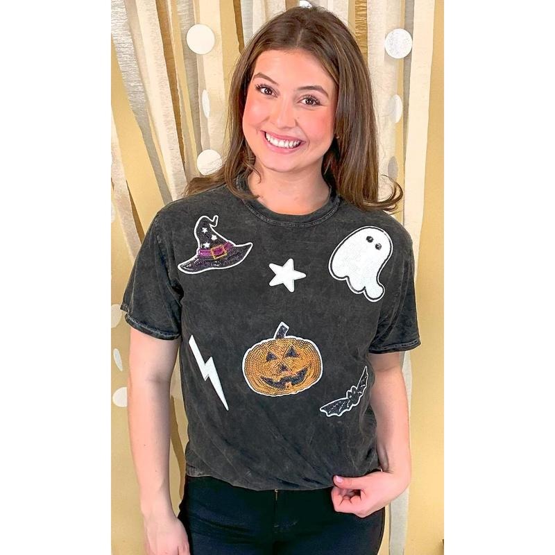 Halloween Things Sequin Mineral Washed T-Shirt Hoodie, Sweatshirt | UrbanDripWear.com
