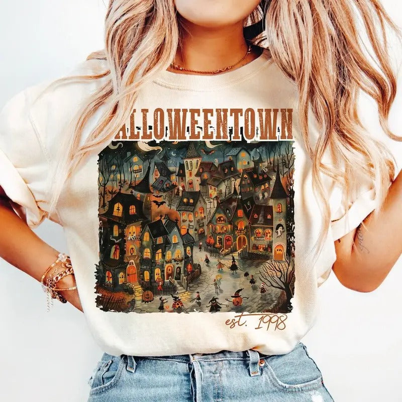 Halloween Town 1998 Pumpkin Fall T-Shirt , For Men, For Women, Casual, Classic Fashion Cotton Underwear Shirt Womenswear...