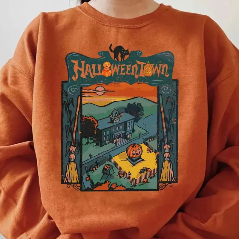 Halloween Town Sweatshirt, Halloweentown Storybook Sweatshirt Full Color, For Men, For Women, Classic Fashion, Full...