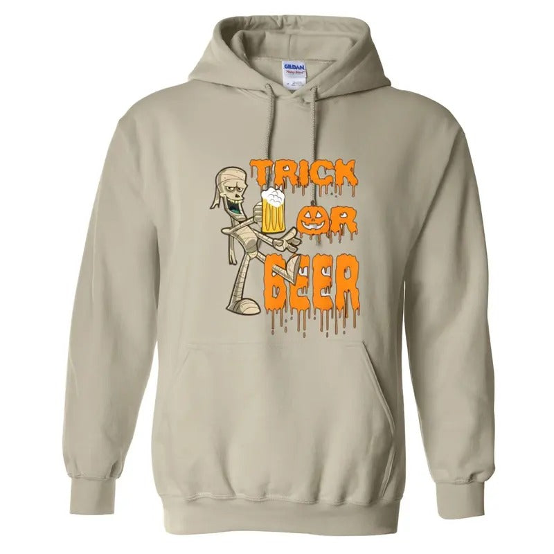 Halloween Trick or Beer Hoodie - Fun Mummy Drinking Beer Graphic, Perfect for Halloween Parties and Beer Lovers, Cozy...