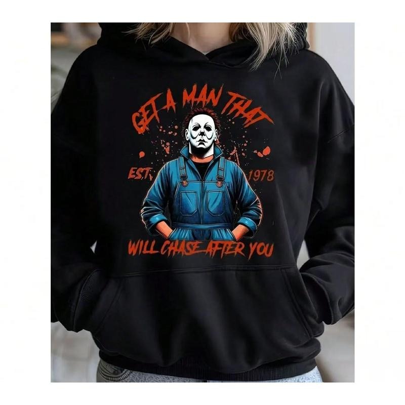 Halloween Villain Life Horror Movie Pattern Comfortable Classic Print Pullover Sports Casual Long Sleeve Hoodie 550g...