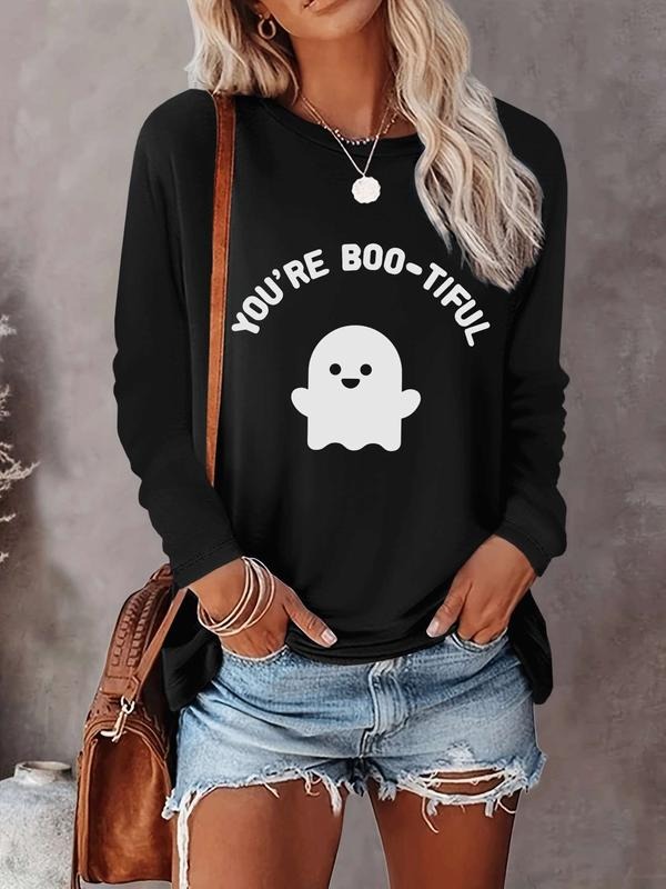 Halloween Women's Casual Letter Print Long Sleeve T-Shirt, Comfortable Fabric, Available in 9 Colors, Fitted Style for...