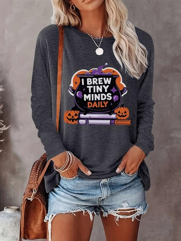 Halloween Women's Casual Letter Print Long Sleeve T-Shirt, Comfortable Fabric, Available in 9 Colors, Fitted Style for...
