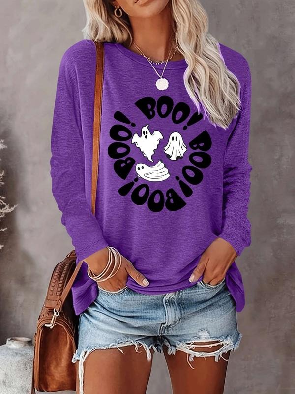 Halloween Women's Casual Letter Print Long Sleeve T-Shirt, Comfortable Fabric, Available in 9 Colors, Fitted Style for...