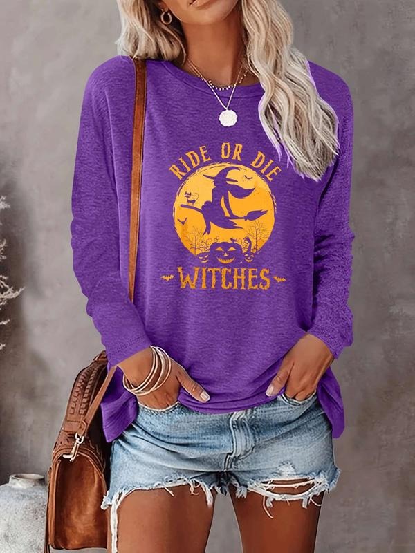 Halloween Women's Casual Letter Print Long Sleeve T-Shirt, Comfortable Fabric, Available in 9 Colors, Fitted Style for...