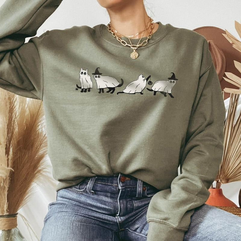Halloween cat Sweatshirt, Halloween Sweater, Halloween Cat Shirt, Cat Lover Shirt, Black Cat Shirt, Spooky Season Hoodie
