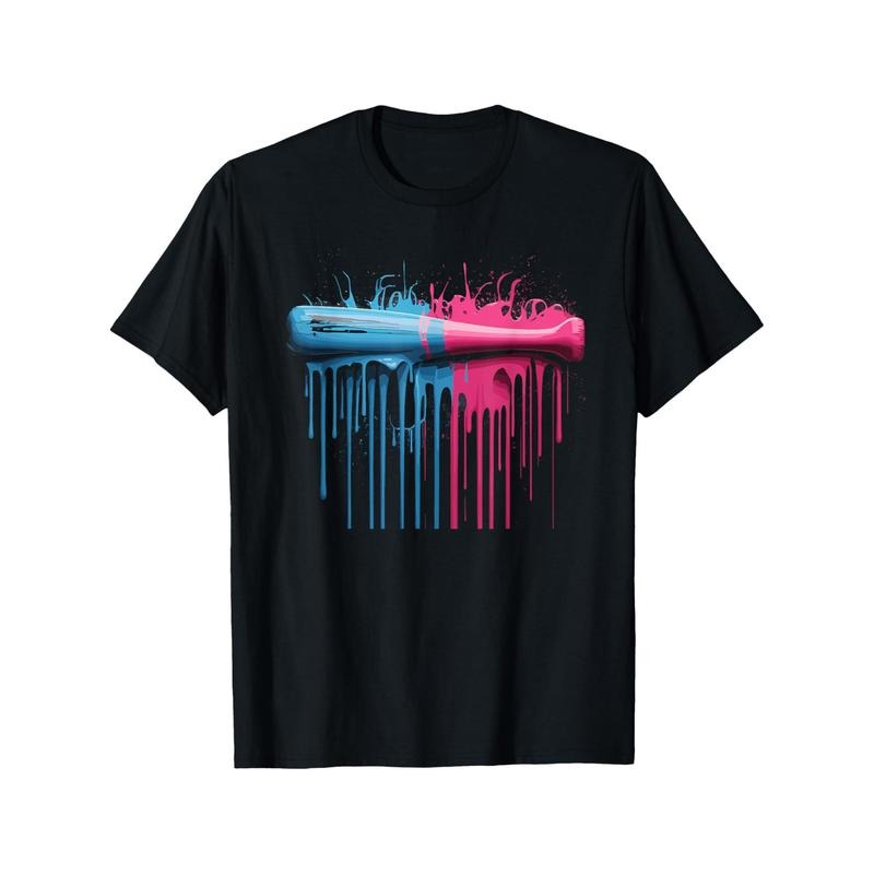 Halloween, Christmas Sprinkler Drip Baseball Player Baseball Bat T-Shirt, Black Casual Short Sleeve Men's Sports T-Shirt...