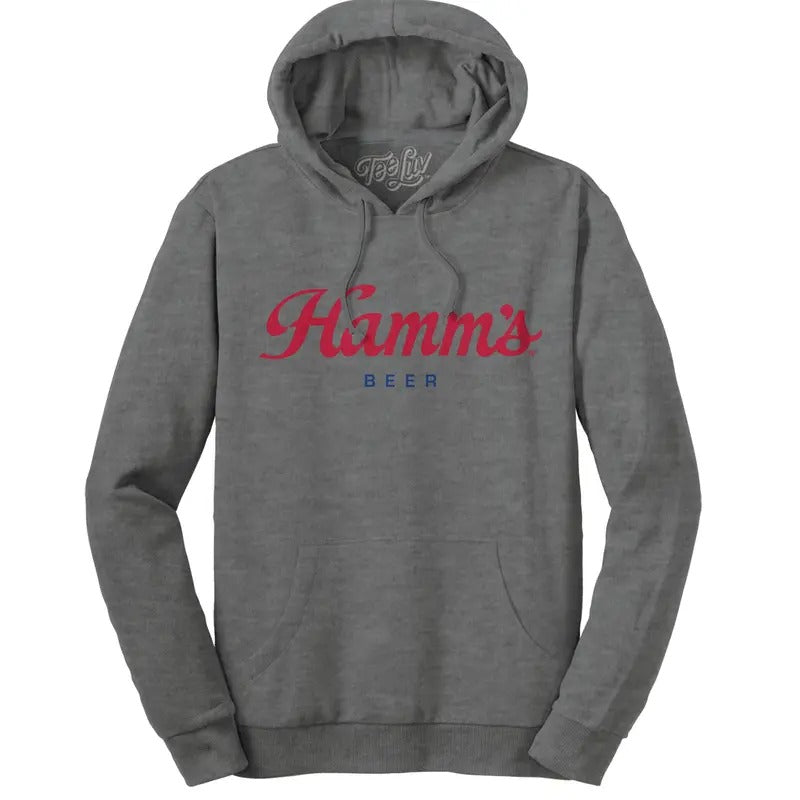 Hamm's Beer Logo Hooded Sweatshirt - Oxford Gray T-Shirts, Hoodie | UrbanDripWear.com
