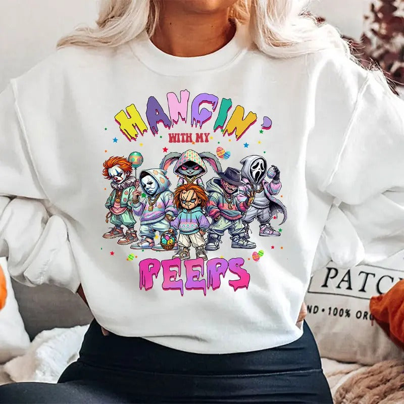 Hangin With Peeps Shirt, Happy Easter Horror Shirt, Trending Graphic Tee style 02 Hoodie, Sweatshirt | UrbanDripWear.com