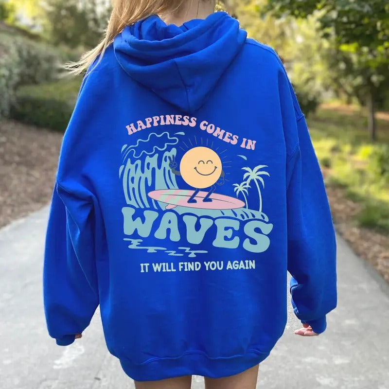 Happiness Comes In Waves Back Hoodie Trendy Sweatshirts For Women Vsco Hoodie Aesthetic Sweatshirt Summer Vibes...