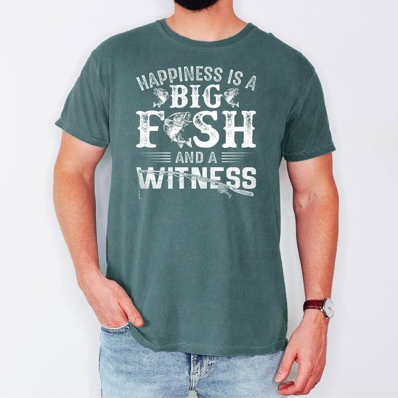 Happiness Is A Big Fish And A Witness Shirt Fishing Gift Fisherman Dad Shirt Fishing Rod Shirt Fish Catching Lover...