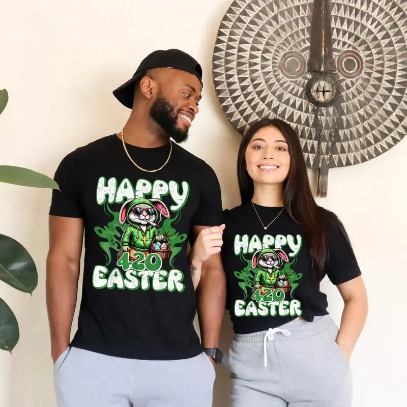 Happy 420 Easter Shirt, Happy 420 Easter Funny Smoking Easter Bunny Men T-Shirt Hoodie, Sweatshirt | UrbanDripWear.com
