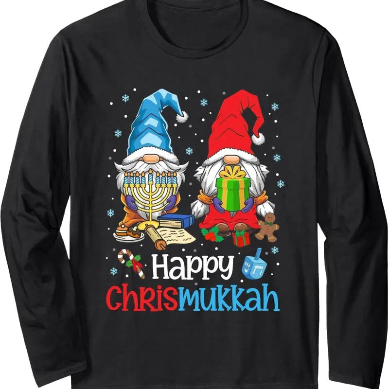 Happy Christmukkah Ugly Sweater Hanukkah Christmas Gnome Long Sleeve T-Shirt Hoodie, Sweatshirt | UrbanDripWear.com