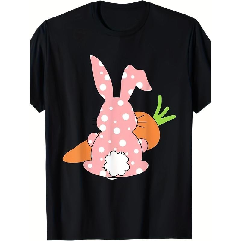 Happy Easter Men's T-Shirt with Cute Rabbit & Carrot Design - 100% Cotton, Casual Fit, Short Sleeve, Round Neck