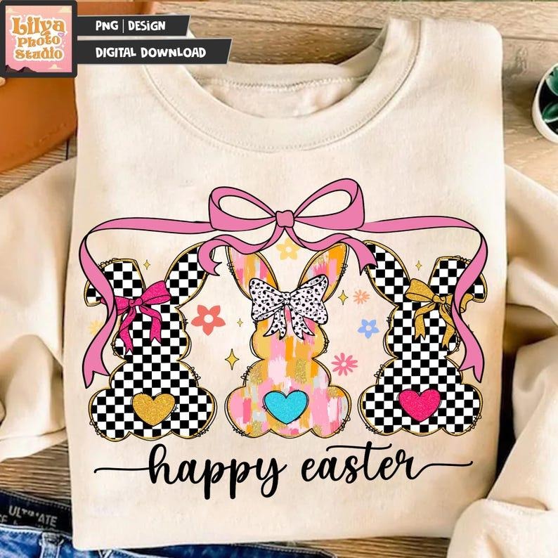 Happy Easter Sweatshirt Coquette Easter Bunny Retro Easter Easter Coquette Glitter Easter T-Shirts, Hoodie