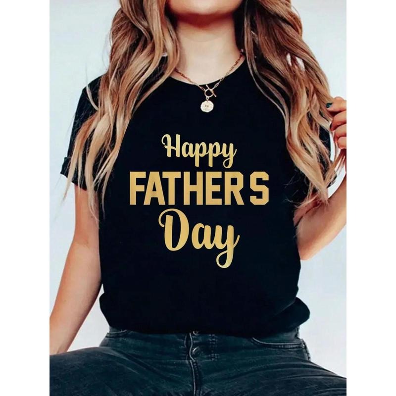 Happy Father Day Father Day Vintage Women T Shirt, Short Sleeve Round Neck Casual Top For Summer & Spring, Women'S...