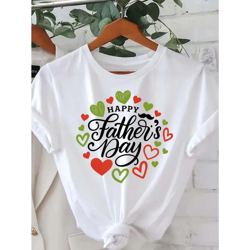 Happy Father'S Day! - Women'S Casual Crew Neck T-Shirt with Colorful Heart Design, Perfect for Spring & Summer, Celebrate...