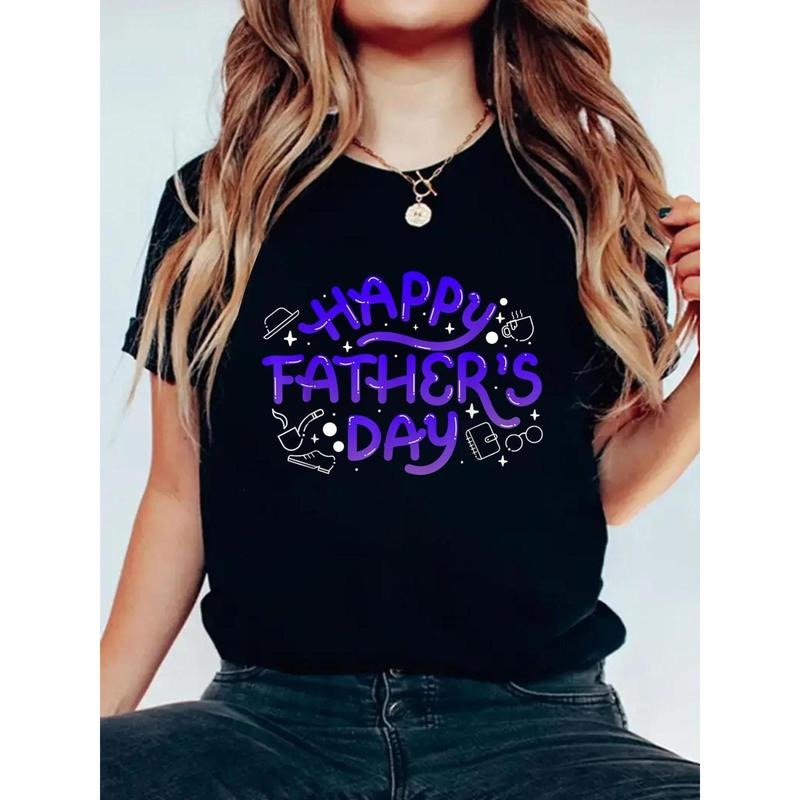 Happy Father'S Day Design For Daddy Papa Women T Shirt, Short Sleeve Round Neck Casual Top For Summer & Spring, Women'S...